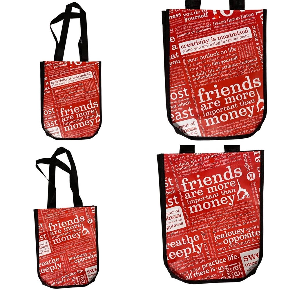 Lululemon Red/White “Friends are more important than money” Tote 12”Hx9”Wx4.5”D